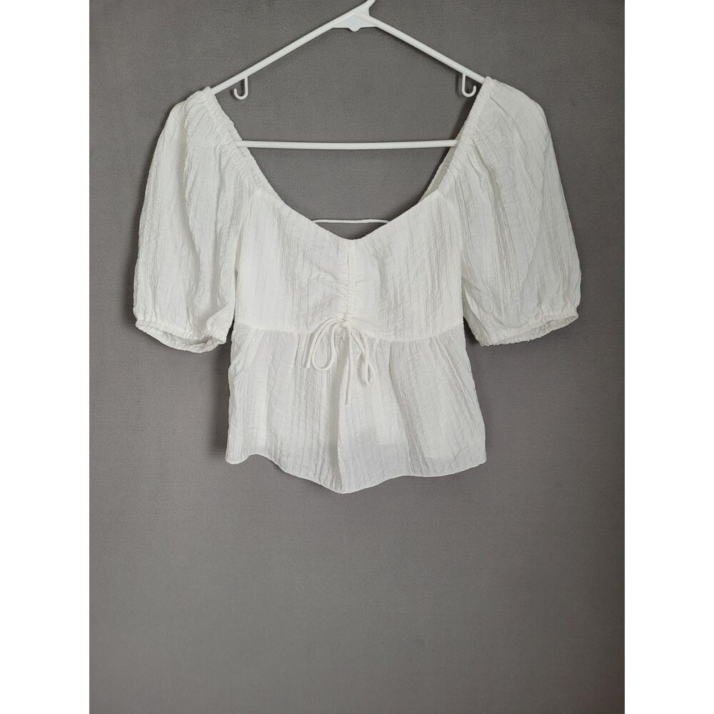 Full Tilt Womens Short Puff Sleeve Open Back White Top Size xxsmall
